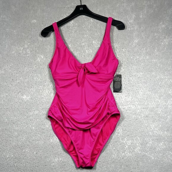 Ralph Lauren Tie-Front Scoop Neck Pink One-Piece Swimsuit Women’s 12 Black Label